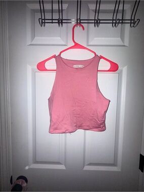 High Neck Pink Cropped Tank Top